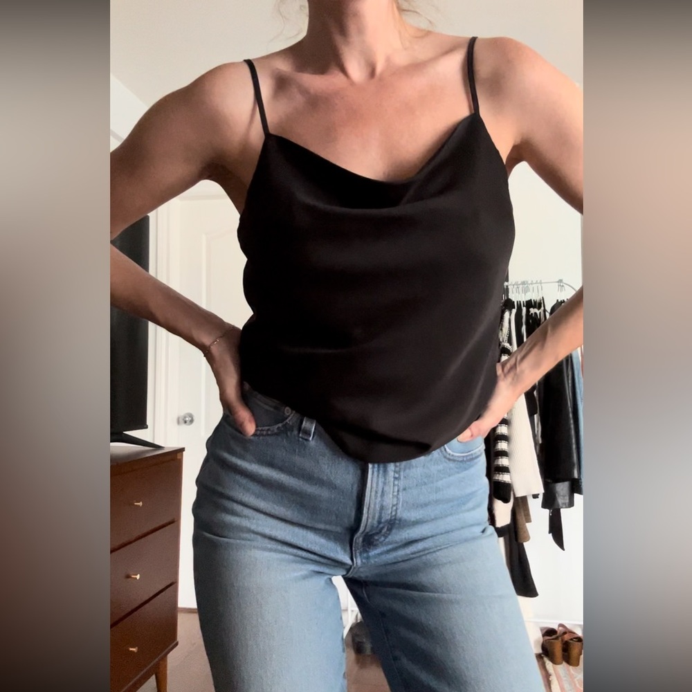 Ever New Black Satin Cowlneck Camisole Tank
